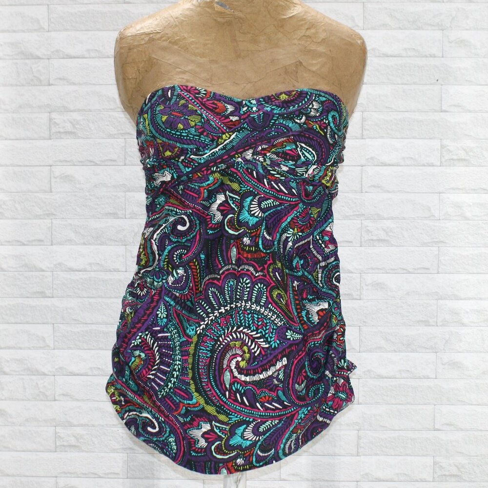 LIZ LANGE MATERNITY Swimsuit Tankini Top Abstract Floral Boho Print Blue Medium